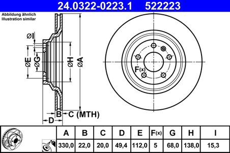 DISC FRANA ATE 24.0322-0223.1 - Compatibil cu AUDI
