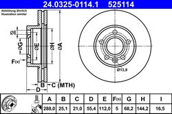 DISC FRANA ATE 24.0325-0114.1 - Compatibil cu FORD, SEAT, VW