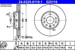 DISC FRANA ATE 24.0325-0119.1 - Compatibil cu CHEVROLET, OPEL, SAAB, VAUXHALL