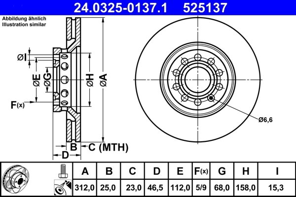 DISC FRANA ATE 24.0325-0137.1 - Compatibil cu AUDI, SEAT, SKODA