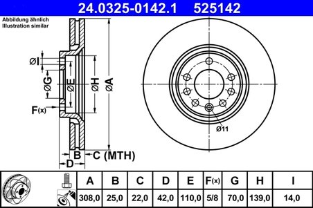 DISC FRANA ATE 24.0325-0142.1 - Compatibil cu OPEL, SAAB, VAUXHALL