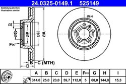 DISC FRANA ATE 24.0325-0149.1 - Compatibil cu AUDI
