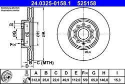 DISC FRANA ATE 24.0325-0158.1 - Compatibil cu AUDI, CUPRA, SEAT, SKODA, VW