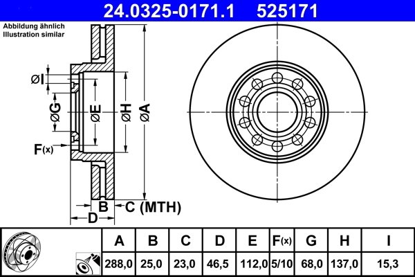 DISC FRANA ATE 24.0325-0171.1 - Compatibil cu SKODA, VW