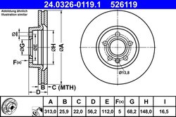 DISC FRANA ATE 24.0326-0119.1 - Compatibil cu FORD, SEAT, VW