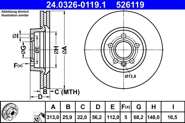 DISC FRANA ATE 24.0326-0119.1 - Compatibil cu FORD, SEAT, VW