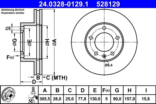 DISC FRANA ATE 24.0328-0129.1 - Compatibil cu NISSAN, OPEL, RENAULT