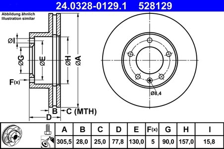 DISC FRANA ATE 24.0328-0129.1 - Compatibil cu NISSAN, OPEL, RENAULT