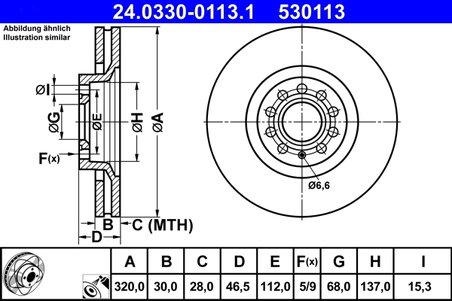 DISC FRANA ATE 24.0330-0113.1 - Compatibil cu AUDI, SEAT