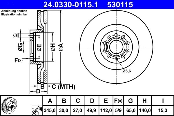 DISC FRANA ATE 24.0330-0115.1 - Compatibil cu AUDI, SEAT, SKODA, VW