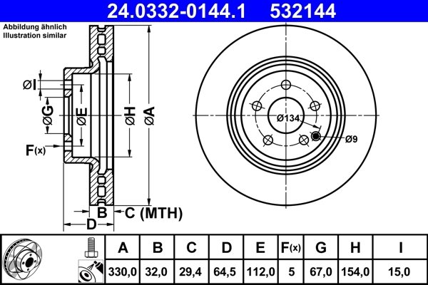 DISC FRANA ATE 24.0332-0144.1 - Compatibil cu MERCEDES-BENZ