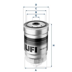 FILTRU COMBUSTIBIL UFI 24.351.00 - Compatibil cu ALFA ROMEO, ARO, AUDI, CITROEN, DAIHATSU, FIAT, FORD, GAZ, INNOCENTI, IVECO, LA