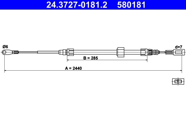 CABLU FRANA DE MANA ATE 24.3727-0181.2 - Compatibil cu MERCEDES-BENZ, VW