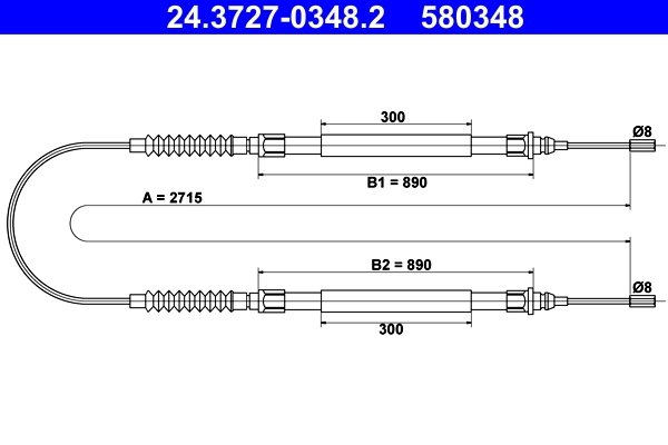 CABLU FRANA DE MANA ATE 24.3727-0348.2 - Compatibil cu CITROEN, PEUGEOT