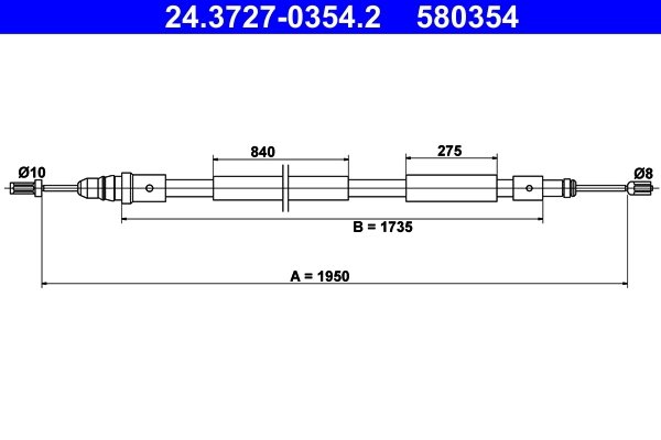 CABLU FRANA DE MANA ATE 24.3727-0354.2 - Compatibil cu CITROEN