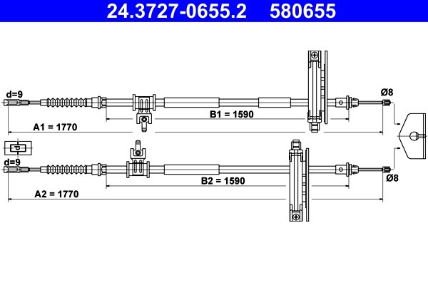 CABLU FRANA DE MANA ATE 24.3727-0655.2 - Compatibil cu FORD