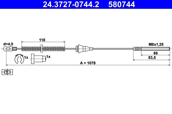 CABLU FRANA DE MANA ATE 24.3727-0744.2 - Compatibil cu CHEVROLET, OPEL, VAUXHALL