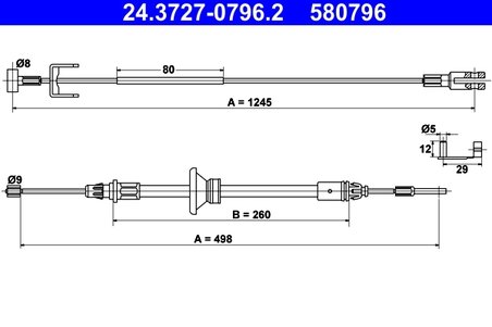CABLU FRANA DE MANA ATE 24.3727-0796.2 - Compatibil cu NISSAN, OPEL, RENAULT, VAUXHALL