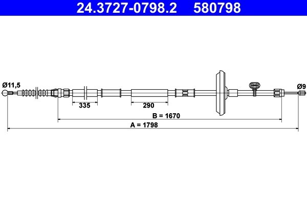 CABLU FRANA DE MANA ATE 24.3727-0798.2 - Compatibil cu CHEVROLET, OPEL, VAUXHALL