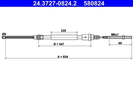 CABLU FRANA DE MANA ATE 24.3727-0824.2 - Compatibil cu PEUGEOT
