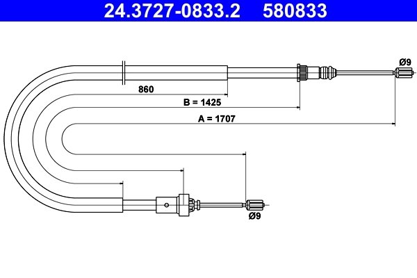 CABLU FRANA DE MANA ATE 24.3727-0833.2 - Compatibil cu PEUGEOT