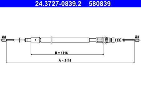 CABLU FRANA DE MANA ATE 24.3727-0839.2 - Compatibil cu CITROEN, PEUGEOT