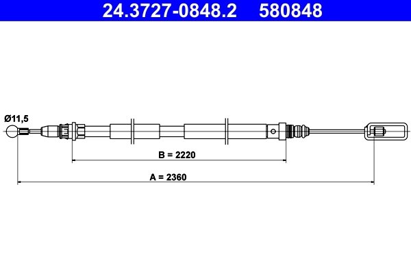 CABLU FRANA DE MANA ATE 24.3727-0848.2 - Compatibil cu CITROEN, FIAT, LANCIA, PEUGEOT