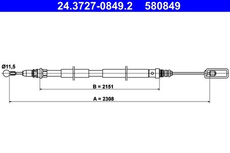 CABLU FRANA DE MANA ATE 24.3727-0849.2 - Compatibil cu CITROEN, PEUGEOT