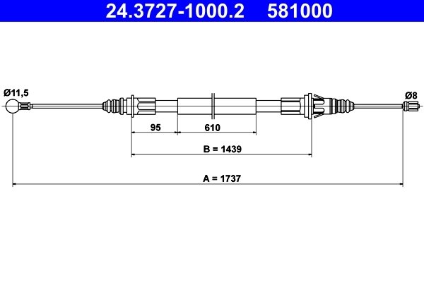 CABLU FRANA DE MANA ATE 24.3727-1000.2 - Compatibil cu OPEL, RENAULT, VAUXHALL