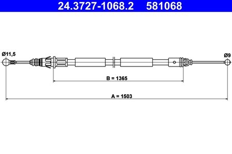 CABLU FRANA DE MANA ATE 24.3727-1068.2 - Compatibil cu NISSAN, OPEL, RENAULT, VAUXHALL