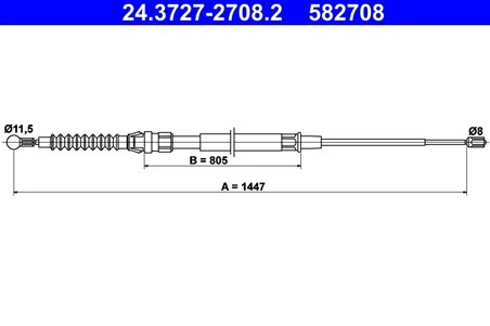 CABLU FRANA DE MANA ATE 24.3727-2708.2 - Compatibil cu AUDI, SEAT, SKODA, VW