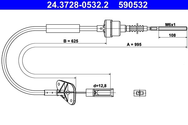 CABLU AMBREIAJ ATE 24.3728-0532.2 - Compatibil cu FIAT, FORD