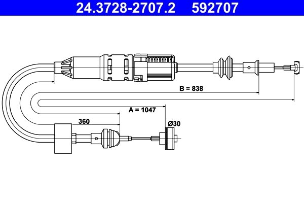 CABLU AMBREIAJ ATE 24.3728-2707.2 - Compatibil cu SEAT, VW