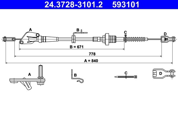 CABLU AMBREIAJ ATE 24.3728-3101.2 - Compatibil cu HYUNDAI