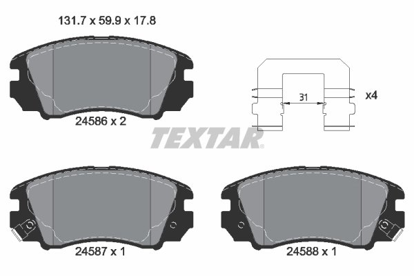 SET PLACUTE FRANA TEXTAR 2458601 - Compatibil cu HYUNDAI, KIA