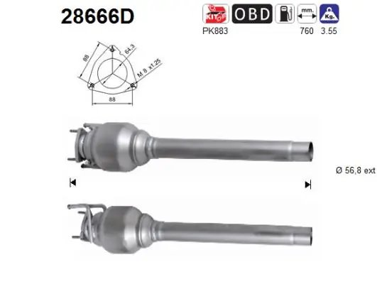 CATALIZATOR AS 28666D - Compatibil cu CITROEN, FIAT, PEUGEOT