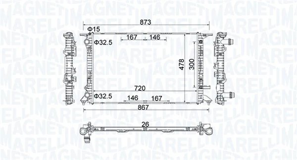 RADIATOR RACIRE MOTOR MAGNETI MARELLI 350213152100 - Compatibil cu AUDI, PORSCHE