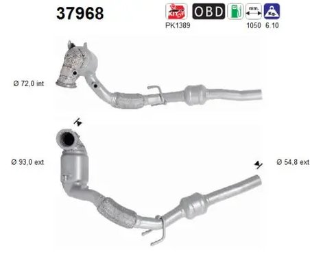 CATALIZATOR AS 37968 - Compatibil cu AUDI, SEAT, SKODA, VW
