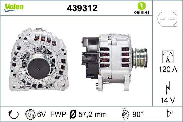 ALTERNATOR VALEO 439312 - Compatibil cu AUDI, FORD, SEAT, SKODA, VW, VW (FAW), VW (SVW)