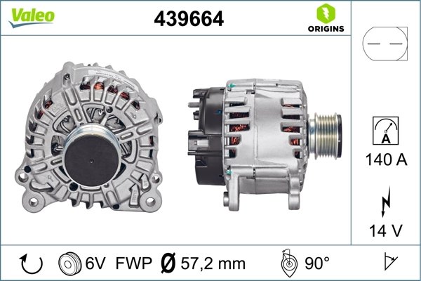 ALTERNATOR VALEO 439664 - Compatibil cu AUDI, CHRYSLER, DODGE, FORD, JEEP, SEAT, SKODA, SKODA (SVW), VW, VW (FAW), VW (SVW)
