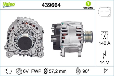 ALTERNATOR VALEO 439664 - Compatibil cu AUDI, CHRYSLER, DODGE, FORD, JEEP, SEAT, SKODA, SKODA (SVW), VW, VW (FAW), VW (SVW)