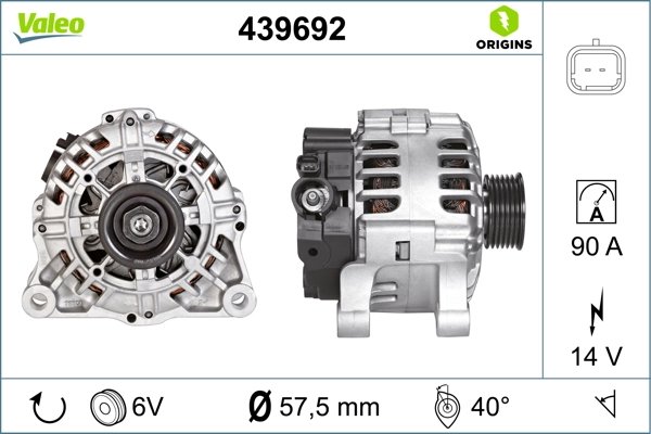 ALTERNATOR VALEO 439692 - Compatibil cu CITROEN, CITROEN (DF-PSA), FIAT, LANCIA, PEUGEOT, PEUGEOT (DF-PSA)