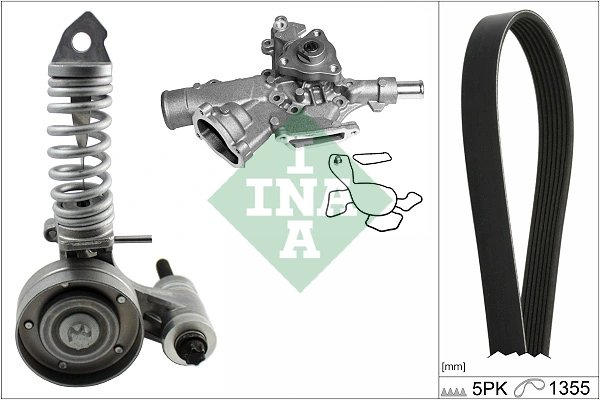 POMPA APA + SET CUREA TRANSMISIE CU CANELURI INA 529 0297 30 - Compatibil cu OPEL, SUZUKI, VAUXHALL