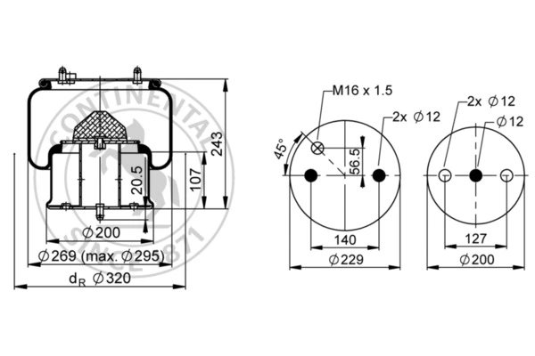 BURDUF SUSPENSIE PNEUMATICA CONTITECH AIR SPRING 6711 N P02 - Piesa auto compatibila cu mai multe marci