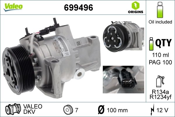 COMPRESOR CLIMATIZARE VALEO 699496 - Compatibil cu DACIA, RENAULT