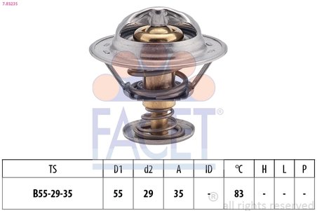 TERMOSTAT LICHID RACIRE FACET 7.8323S - Compatibil cu CITROEN, FIAT, HYUNDAI, LANCIA, PEUGEOT, SUZUKI, TOYOTA