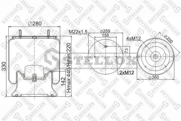 BURDUF SUSPENSIE PNEUMATICA STELLOX 90-40041-SX - Piesa auto compatibila cu mai multe marci