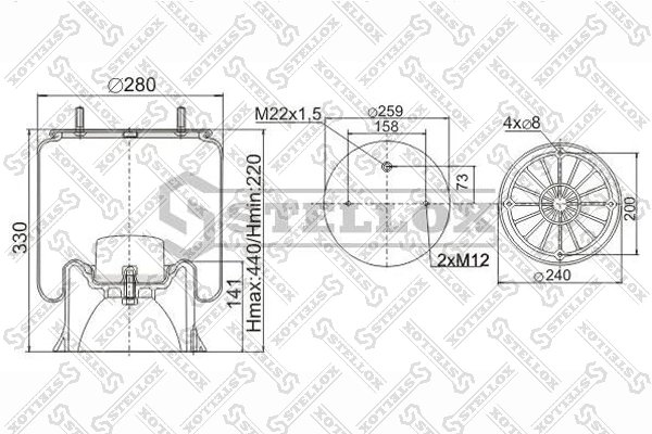 BURDUF SUSPENSIE PNEUMATICA STELLOX 90-40042-SX - Piesa auto compatibila cu mai multe marci