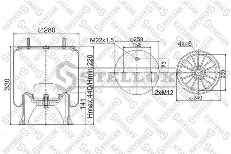 BURDUF SUSPENSIE PNEUMATICA STELLOX 90-40042-SX - Piesa auto compatibila cu mai multe marci