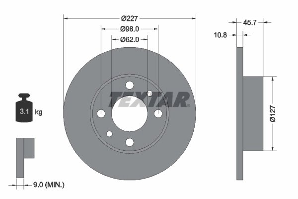 DISC FRANA TEXTAR 92019300 - Compatibil cu AUTOBIANCHI, BERTONE, FIAT, FORD OTOSAN, FSO, INNOCENTI, LANCIA, MERCEDES-BENZ, PININ
